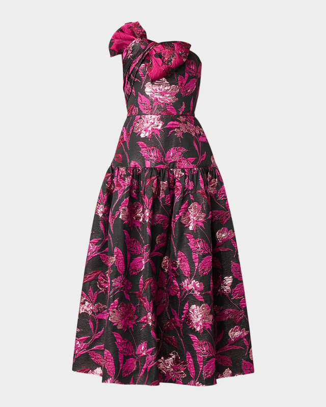 Lisa One-Shoulder Floral Jacquard Midi Dress
